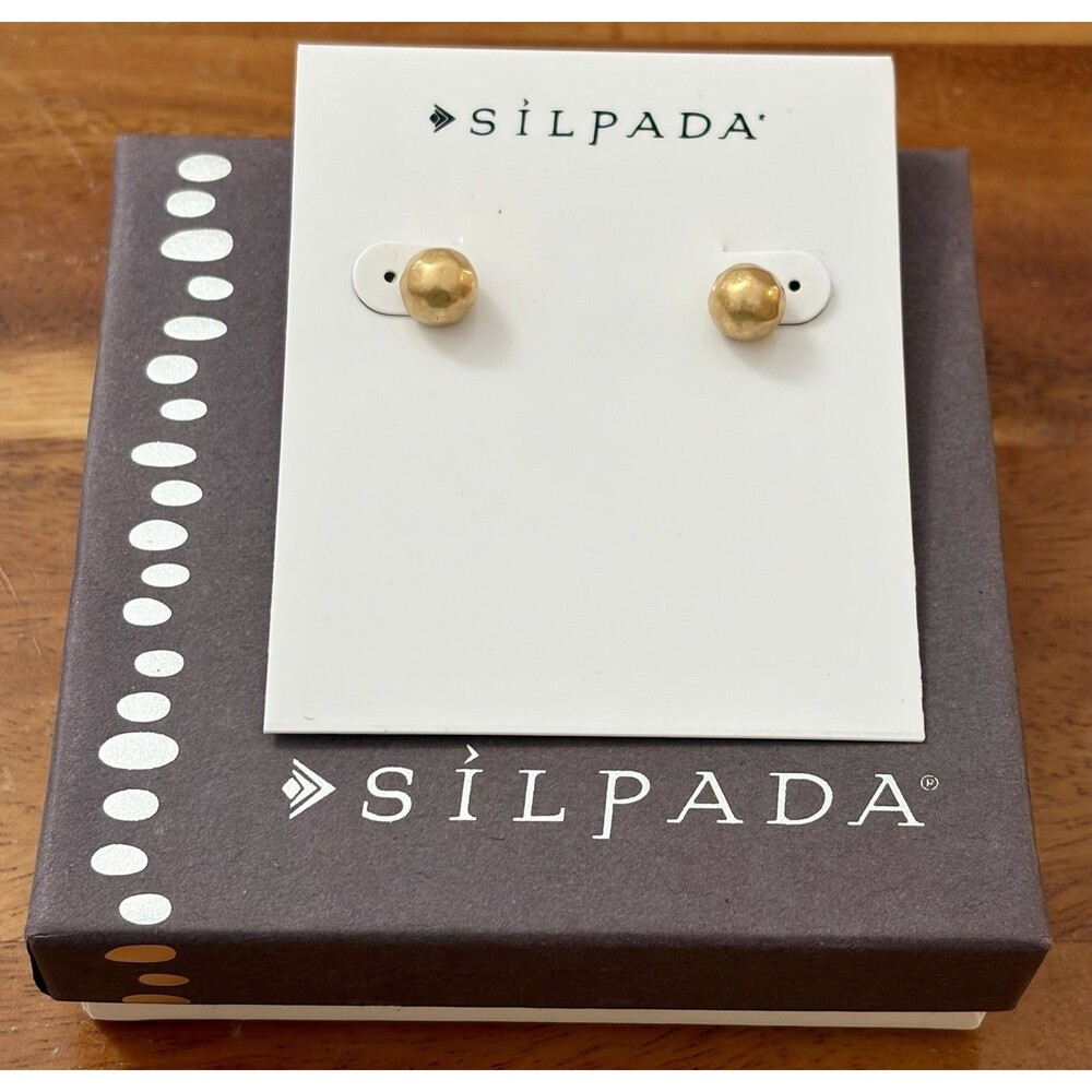 Silpada UNRELEASED 8mm Brass Hammered Ball Post Earrings - New In Box - HTF/Rare